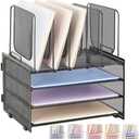 LEKETREE Desk Organizers and Accessories, 3-Tier Paper Organizer with 5 Vertical File Holders, File Folder Organizer (Black, 3T)