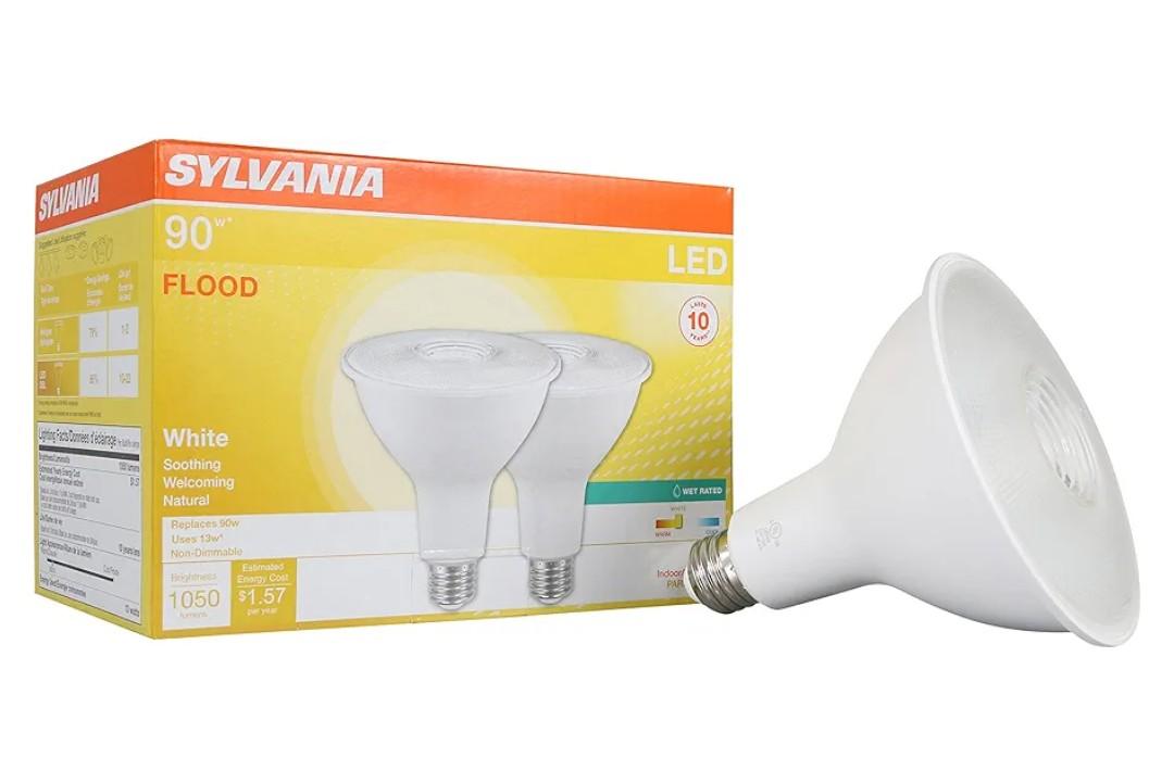 Sylvania LED PAR38 Light Bulb, 90W = 13W, 10 Year, Non-Dimmable, 1050 Lumens, Wet Rated, Energy Star, 3000K, White - 2 Pack (79276)