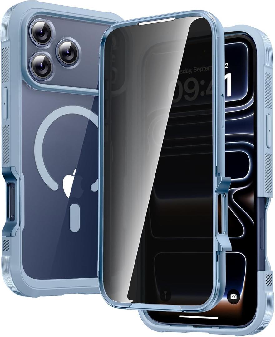 Diaclara Magnetic Designed for iPhone 17 Pro Case 6.3'' [Full Camera Protection] Full Body Bumper,[Compatible with MagSafe] Phone Case w/Built-in Privacy Screen Protector,Blue