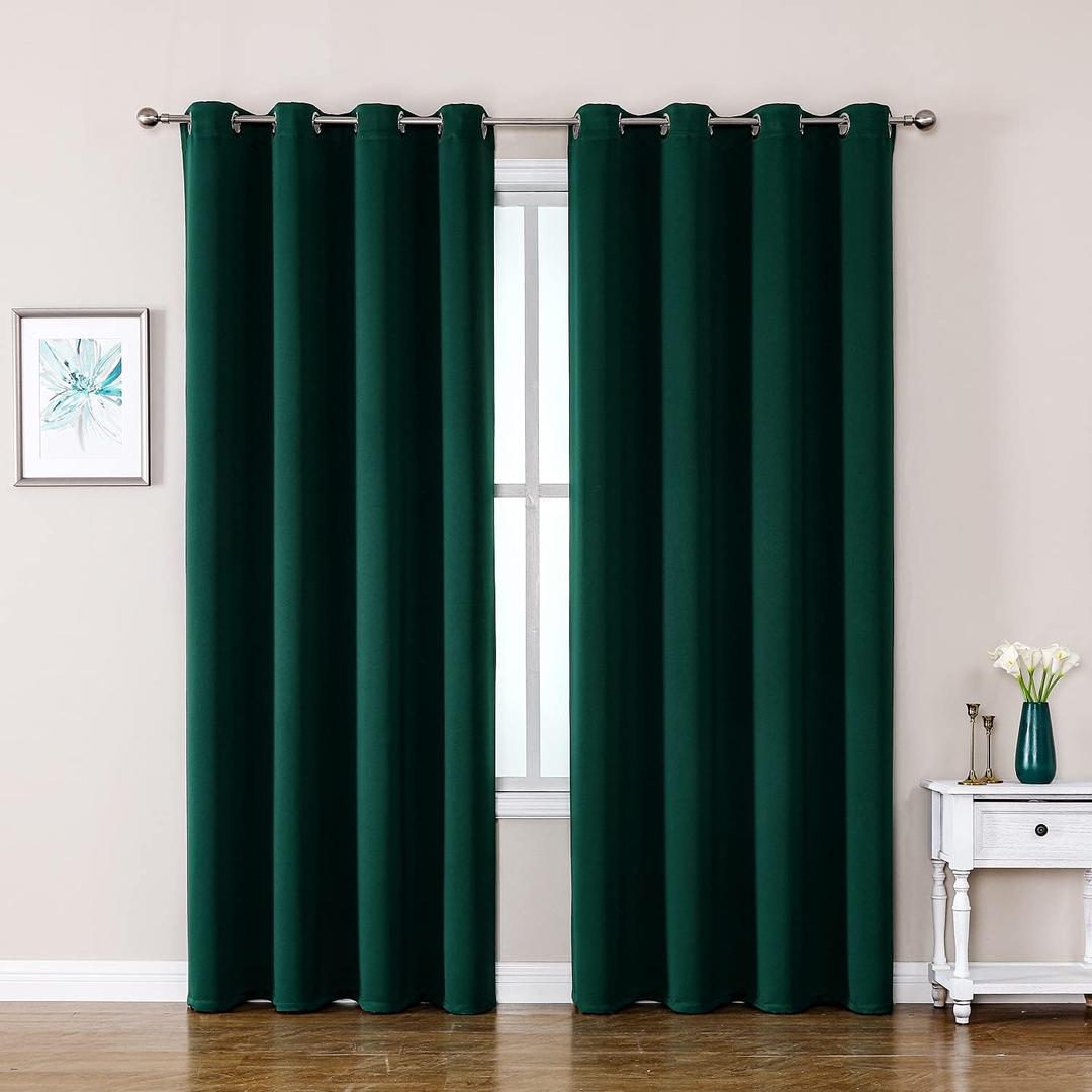 ChrisDowa Grommet Blackout Curtains for Bedroom and Living Room - 2 Panels Set Thermal Insulated Room Darkening Curtains (Forest Green, 52W x 72L)