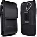 Cell Phone Belt Case for iPhone & Pro Models (17 16 16e 15 14 13 12 11 X XS XR), Nylon Holster Clip Pouch, ID Card Holder Pocket, Black | with Clip, ID Card Pouch