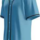 Baseball Jersey for Men,Blank Baseball Jerseys Shirts Short Sleeve Hip Hop Sports Casual Button-Down Uniforms (Blue, XXL)