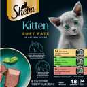 Sheba Perfect Portions Kitten Wet Cat Food Pate Chicken Entree, Salmon Entree, and Turkey Entree, 2.6 oz. Twin-Pack Trays (24 Count, 48 Servings), Best By: 12/10/2026