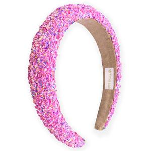 FROG SAC Sequin Headband for Girls, Sparkly Puffy Hair Band for Kids, Padded Toddler Head Bands, Sparkle Girl Hair Accessories (Pink, Child) (1 Count (Pack of 1))