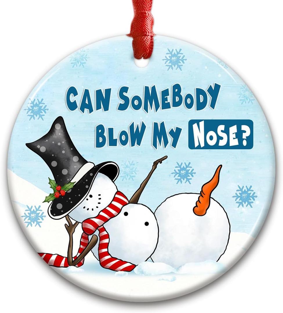 10 x Funny Snowman Christmas Ornament 2025 - Hilarious Holiday Tree Decoration, Gift for Friends, Funny Office Xmas Decor, White Elephant Gift Idea for Men & Women