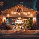 Christmas Garage Door Banner 13x6ft Merry Christmas Dogs Fireplace Theme Backdrop Banners for Outside Indoor Winter Door Cover Garage Wall Covering for Party Garage Decorations