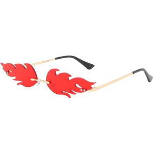 JOVAKIT Fire Flame Sunglasses for Women Men Retro Vintage Rimless Sun Glasses Fire Shaped Frameless Eyeglasses UV Protection (A1 Red)