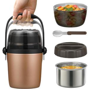 Soup Thermo for Hot Food Adults & Kids 32oz Lunch Containers Wide Mouth, Insulated Food Jar 100% Leak-Proof Double-Layer Stainless Steel Lunch Box with Spoon BPA Free (Golden)