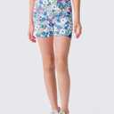 Girls 4'' High Waisted Biker Shorts, Stretchy Athletic Running Workout Shorts for Teen Kids (X-Large, Blue Floral)