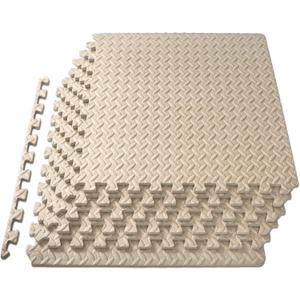 ProsourceFit Puzzle Exercise Mat  in, EVA Interlocking Foam Floor Tiles for Home Gym, Mat for Home Workout Equipment, Floor Padding for Kids, Black, 24 in x 24 in x  in, 24 Sq Ft - 6 Tiles (Beige - 1/2 Inch - 24 Sq Ft - 6 Tiles)