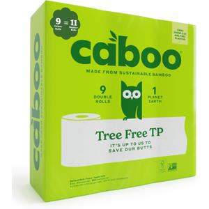 Caboo Tree Free Toilet Paper, Septic Safe Bath Tissue, Quick Dissolving 2 Ply Sheets - 300 Sheets Per Roll, 9 Double Rolls (Count of 9 (Pack of 1))