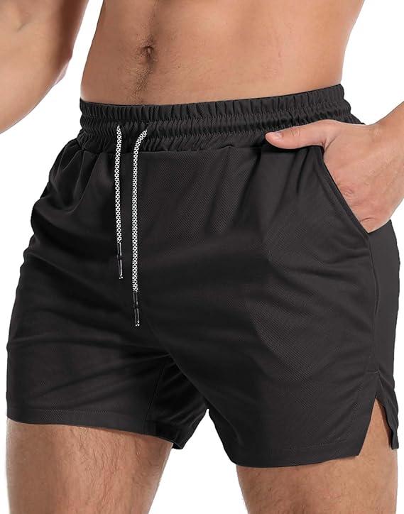 Aolesy Men's Gym Workout Shorts 5" Lightweight Bodybuilding Athletic Shorts Running Training with Zip Pockets & Towel Loop (Large)