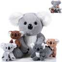 Lenwen 5 Pcs Koala Bear Stuffed Animal Set 12.6 Inch Mommy Koala Plush with 4 Cute Babies in Her Zippered Tummy Soft Cuddly Nursery Koala Plushie for Boys Girls Birthday Baby Shower Party Favor Gifts