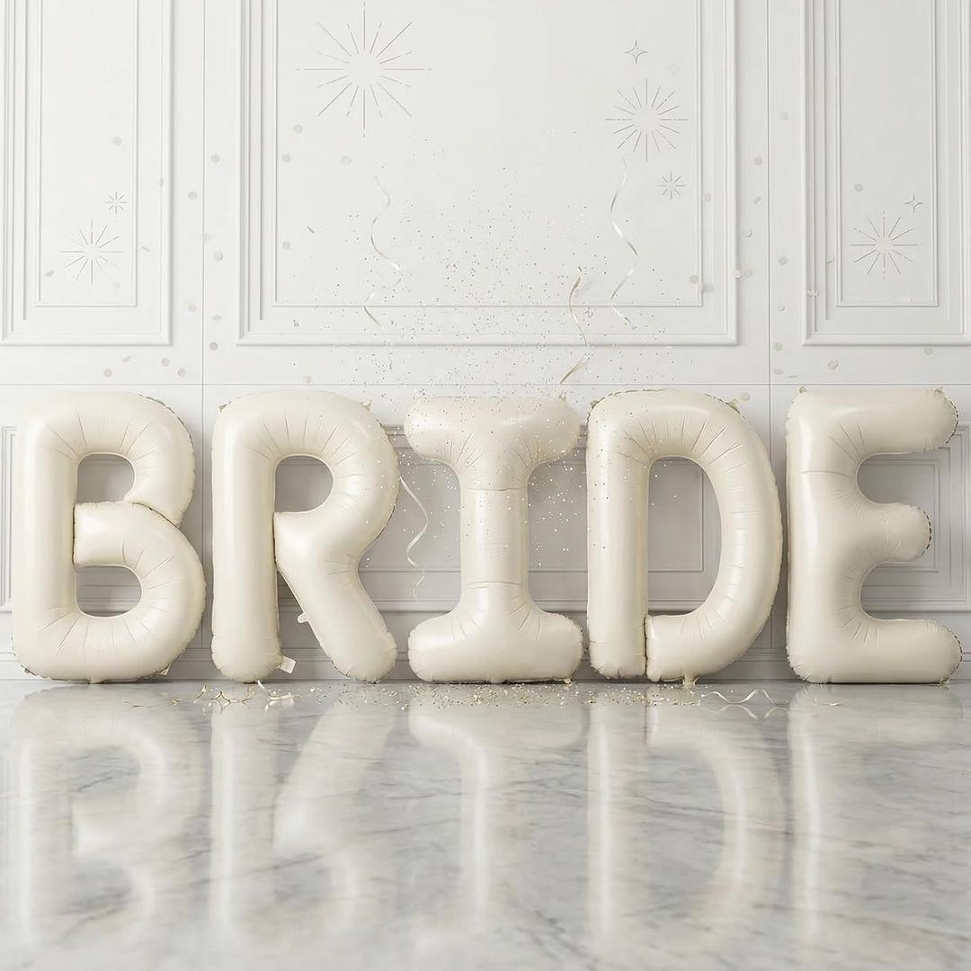 Biapian 40 Inch BRIDE Letter Balloons, Big Cream BRIDE Foil Balloons, 5 Pcs Giant Foil Large Aluminum Balloon Helium for Wedding Bridal Shower Anniversary Engagement Bachelorette Party Decoration