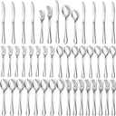 40 Piece Silverware Set, Stainless Steel Flatware Utensil Sets for 8, Silver Cutlery Set Includes Forks Spoons Knives, Mirror Polished, Dishwasher Safe