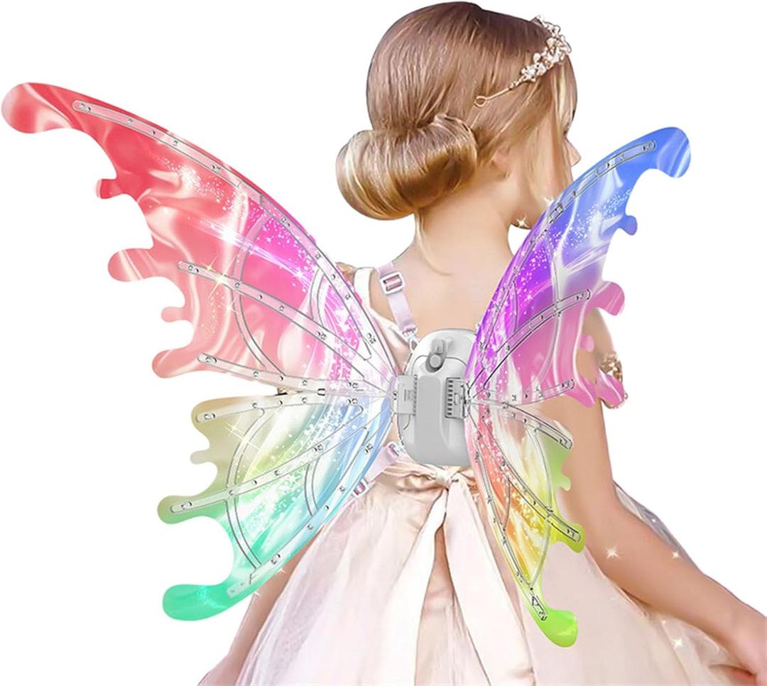Electric Fairy Wings for Girls Light Up Butterfly Wings with Music & Motion, Adjustable Straps for Kids 4-12, Lightweight Costume Accessories for Halloween, Birthday Party & Dress Up Play