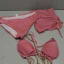 COZYEASE Women's 3 Piece Bikini Set Backless Halter Neck Triangle Chain Swimsuit Set with Beach Skirt Deep Pink, Large