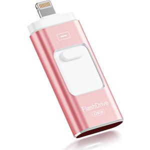 Apple MFi Certified 128GB Flash Drive for iPhone Thumb Drive Photo Stick, USB Memory Stick iPhone Flash Drive for Photos Videos, High Speed Jump Drive Compatible for iPhone/iPad/Android/PC (Pink)