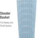Mind Reader Slim Laundry Hamper with Lid, 40L Clothes Basket, Narrow Tapered Design with Ventilated Cutout Pattern, Plastic, Baby Blue