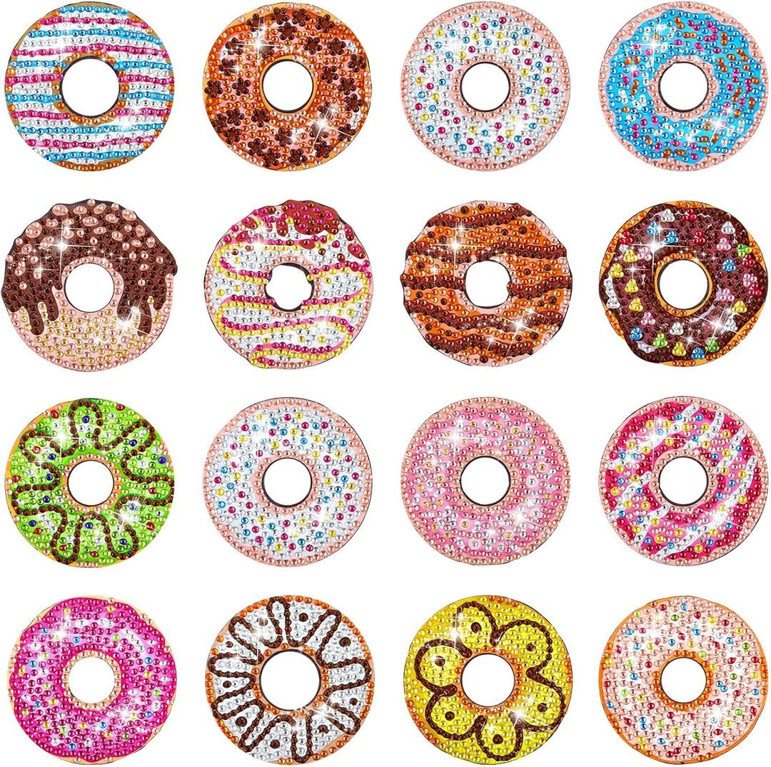 Xuhal 16 Pcs Diamond Painting Magnets DIY Diamond Painting Kits for Gem Art Magnet Fridge Stickers for Beginners Adults DIY Crafts Party(Donut) (Donut)