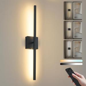 1 Pack Wireless Wall Sconce Battery Operated Rotatable Modern Wall Lamp With Remote Control, Adjustable Light Color & Brightness Light for Bedroom Living Room, 28.3 Inch Black