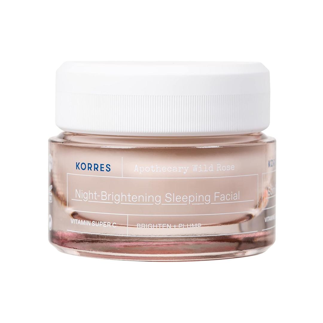 KORRES Wild Rose Skin Brightening Night Cream, Hydrating Face Moisturizer with Vitamin C, Hyaluronic Acid and Turmeric Extract, Overnight Facial Cream for Women with Tired, Depleted Skin, 40 ml (New Pink Packaging)