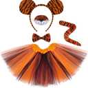 5 Pieces Tiger Costume Set Tiger Ear Headband Nose Tail Bow Tie Tutu Skirt Animal Costume Accessories for Halloween Carnival