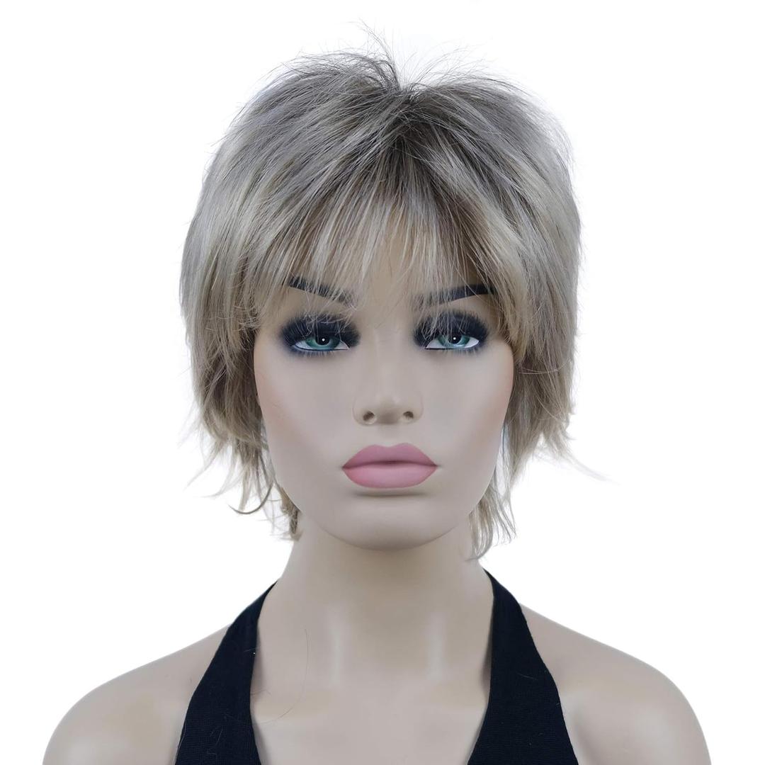 Lydell Short Layered Shaggy Wavy Full Synthetic Wigs (R10-26 Blonde Mixed Dark Root)