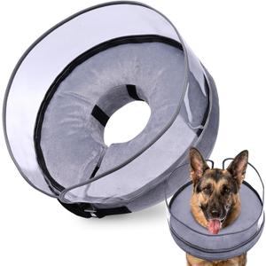 BARKLESS Dog Cone, Inflatable Dog Cone After Surgery for Large Breeds, Soft Surgery Collar with Enhanced Anti-Licking Guard Shield for Pets, Patented Protective Donut Collar (Large (Neck: 14"-18"), Grey)