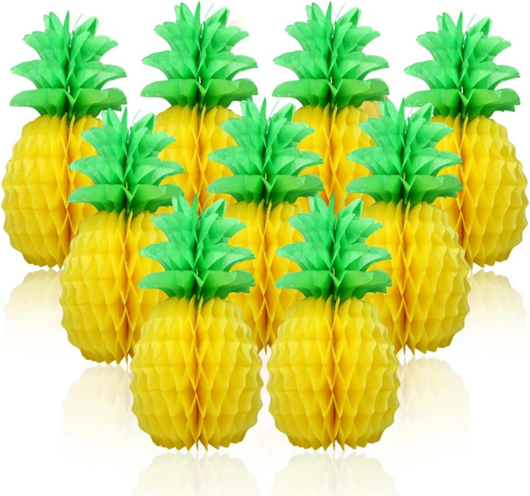 9 Pcs 14 Inch Pineapple Decorations for Tropical Flamingo Party Summer Hawaiian Luau Party Pineapple Honeycomb Tissue Centerpieces for tables Hanging Decorations Favors