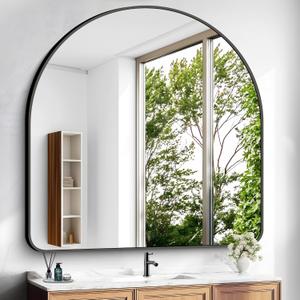 Arched Bathroom Mirror, 45"x45" Black Arched Mirror for Bathroom, Wall Mounted Mirror, Black Vanity Wall Mirror Metal Frame for Bedroom, Entryway, Living Room, Hanging or Leaning Against Wall