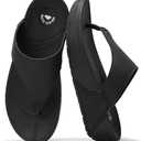 Project Cloud Womens Thong Comfortable Memory Foam Platform Sandals & Flip flops Non Slip Footwear, Leather Sandals for Women 2025 (Arlee) Size 6