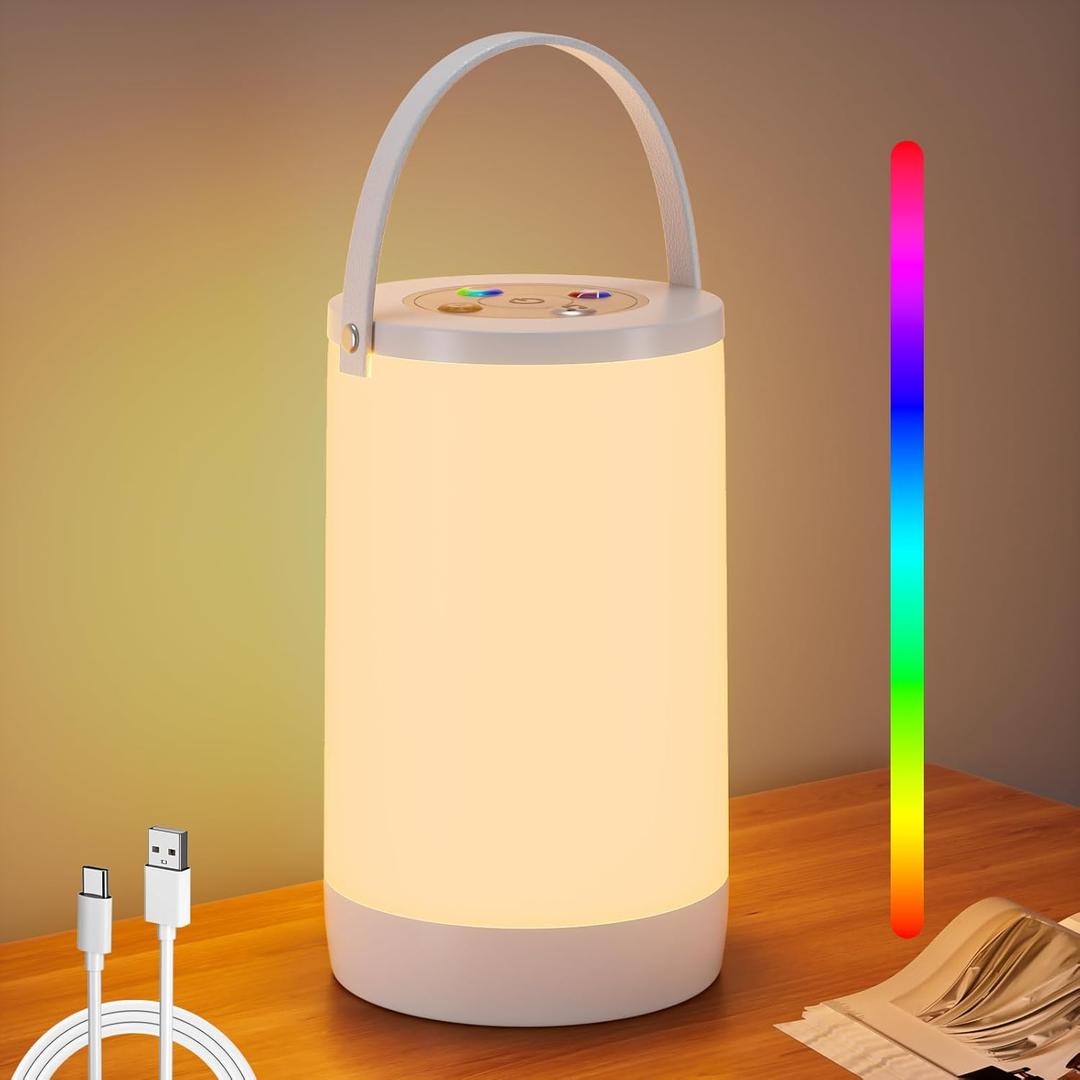 Hensam Night Light for Kids, Portable USB Night Lamp with 2200 mAh Battery, Bright Color Changing Light for Nightstand, Small Touch Bedroom Table Lamp for Christmas Gift (1 Pack)