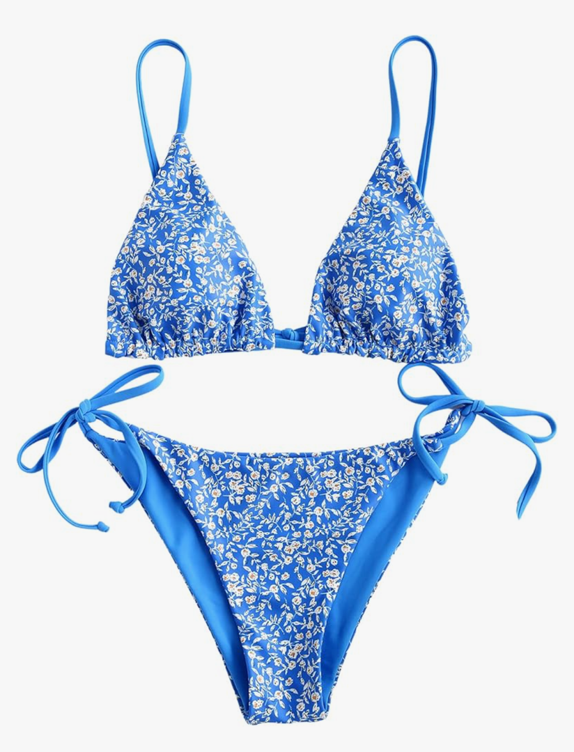 ZAFUL Women's Triangle Bikini Floral String Bikini Set Two Piece Swimsuit Bathing Suits, M
