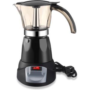 Electric Espresso Maker Transparent Coffee Maker Electric Moka Pot Portable Aluminum Espresso Machine Italian Moka Pot with Detachable Base, Coffee Gift for Women Men Home Travel(Black, 6 Cup)