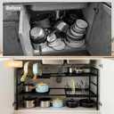 Pots and Pans Organizer Under Cabinet, Expandable Length, Adjustable Height Under Sink Shelf 2 Tier with 10 Dividers Under Cabinet Shelf, Pot and Pan Lid Holder Rack (Black)