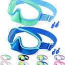 Vvinca Kids Goggles with Comfort Fabric Strap, Kids Swim Goggles Wide View Anti-Fog/UV No Leaking Swimming Goggles for 3-14 (10-blue& Lemon Green)