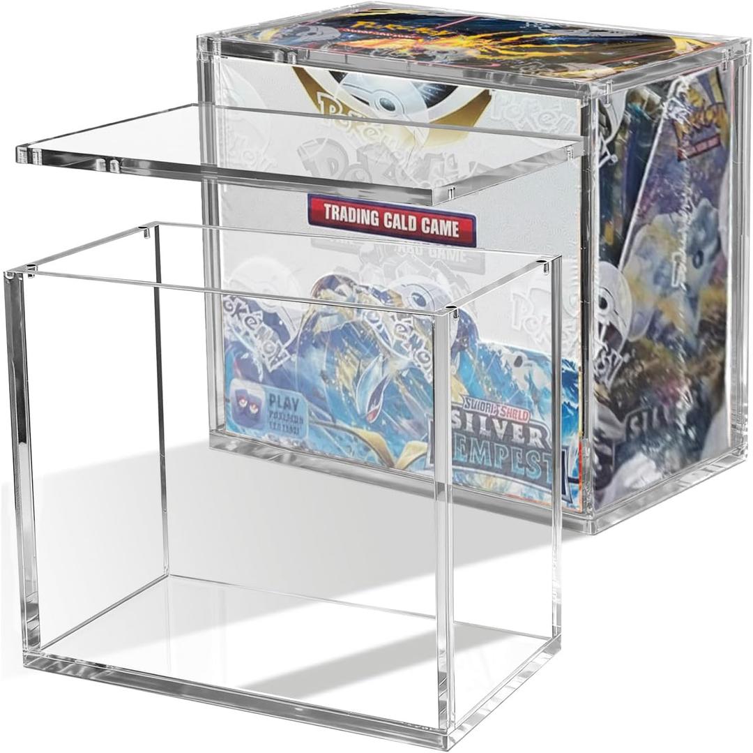 PKMN Booster Box Display Case, Clear Acrylic Protector for Booster Box TCG Trading Card Box | 5mm Thick with Magnetic Lid, UV Blocking & Dust Proof Showcase | Stackable Storage Case