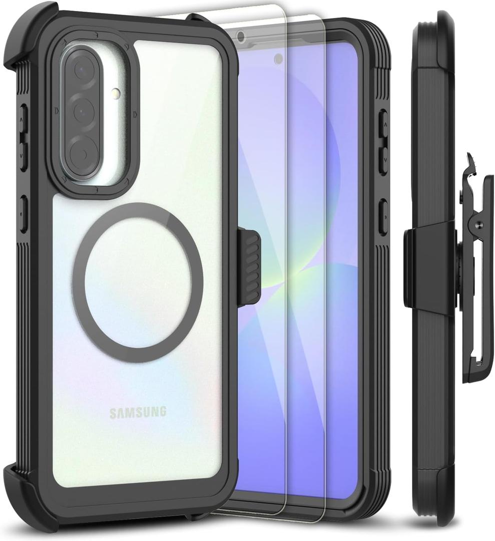 for Samsung Galaxy A36 5G Case, [Transparent & Holster Series] Belt Clip Full Body Shockproof Protective Cell Phone Cover with 2 Pack Tempered Glass Screen Protector (Black/Clear)