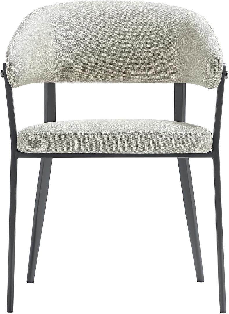Manhattan Comfort Belle Modern Dining Chair with Textured Faux Leather Upholstery, Curved Backrest & Metal Frame, Accent Kitchen Dining Room Furniture, No Assembly Required, Set of 1, Oatmeal