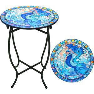 Fashion&cool Patio Side Table for Small Space, 14 Inch Weather Resistant Metal Side Table, Small Round End Table Accent Table for Patio Yard Porch Balcony Garden Bedside Plant Stand Indoor Outdoor