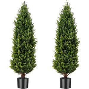 Artificial Cedar Topiary Trees for Outdoors Realistic Faux Cedar Pines Cypress Trees Faux Evergreen Plants for Home Porch Decor Set of 2 (48inch)