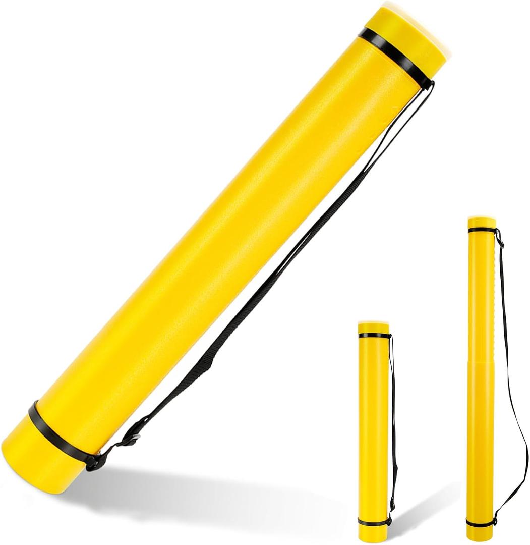 DEWEL Document Tube,Plastic Expanding Poster/Art/Document Storage Tube 24.5 to 40 inches Adjustable with Carrying Strap Waterproof and Light-Resistance Telescoping Carrying Case (Yellow-Large Size)