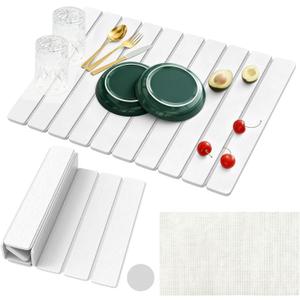 Large Stone Dish Drying Mats for Kitchen Counter, 24x16 Quick Dry Absorbent Drying Matt Kitchen Counter, Diatomaceous Earth Dish Drying Mat, Collapsible Dish Mat Dish Pads for Drying, Peal White