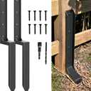 Fence Post Repair Kit - One-Piece Steel Anchor & Stakes for Broken/Leaning 4x4/6x6 Wood Posts (Thickened 11-Gauge, 2-Pack)