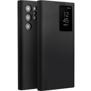 Genuine Leather Smart Case for Samsung Galaxy S22 Ultra Light Phone Cover with Smart View Case for S22 Ultra(Only for S22 Ultra Black)