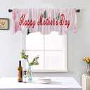 54x18 Inches Happy Mother's Day Window Treatment Valance Pink Roses Ribbon Green Leaves Petal Theme Polyester Fabric Decorations Supplies Kitchen Dining Room
