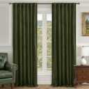 LAMIT 90 Inches Velvet Curtains for Living Room, Olive Green Thermal Insulated Blackout Curtains Luxury Room Darkening Back Tab and Rod Pocket Window Drapes for Bedroom, 2 Panels, 52 x 90 Inch
