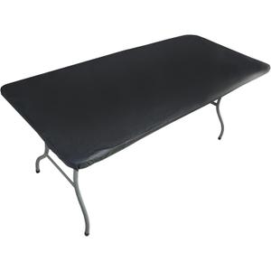 8ft 96 x 30 inch Black Plastic Rectangle Tablecloths Elastic Corner Vinyl Christmas Tablecloth Fitted Rectangular Folding Picnic Table Covers for 8 Foot Tables Camping