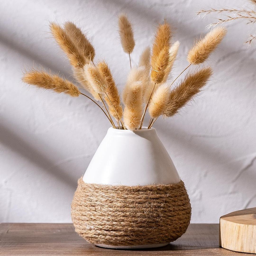 White Ceramic Vase, Modern Home Decor Small Vase, Vintage Decorative for Farmhouse Coffee Table Bookshelf Home Living 4.5 Inch White